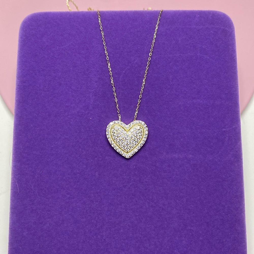 💛 Classic 14k Two Tone Gold Over Sterling Silver Pave CZ Heart Necklace